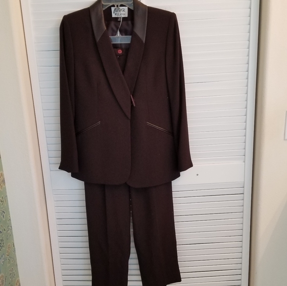 Kasper ASL leather trim collar pant suits - Picture 2 of 8